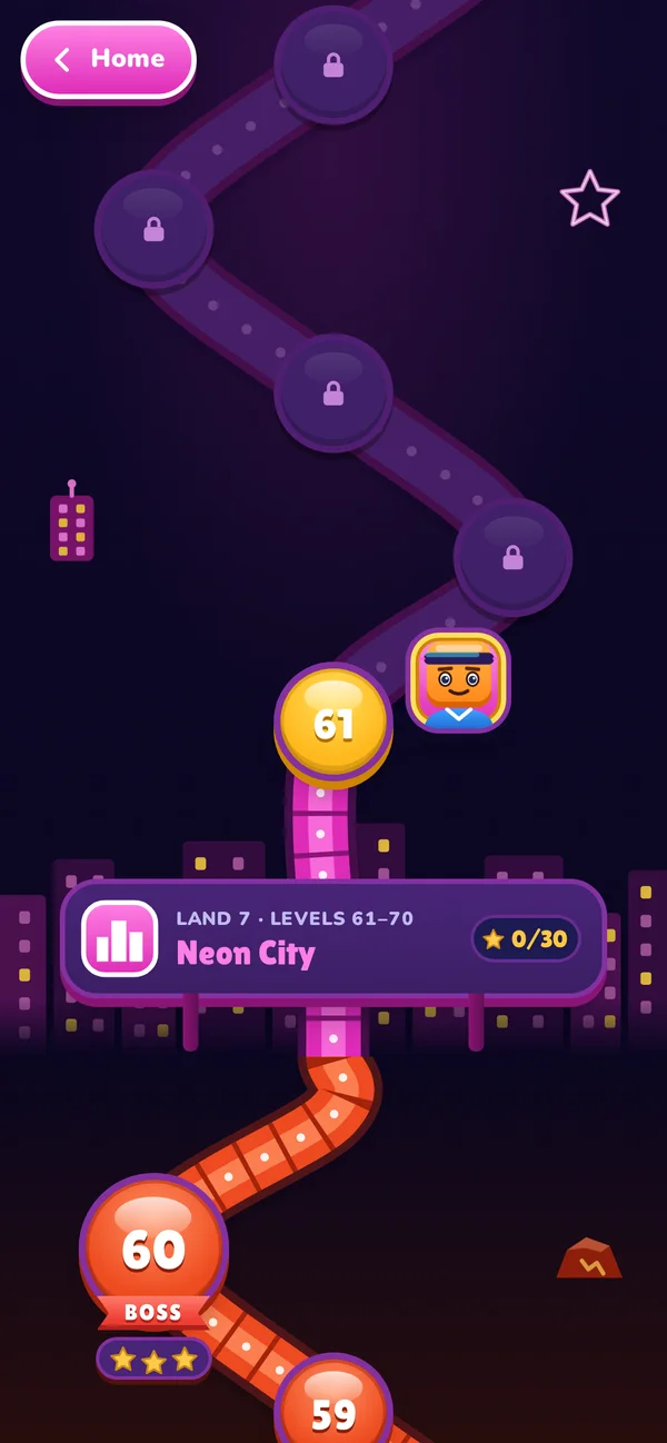 Career map in Neon City, dark mode