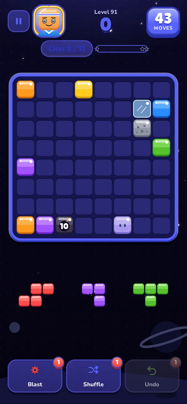 Level 91 in Cosmos: ghost blocks and bombs